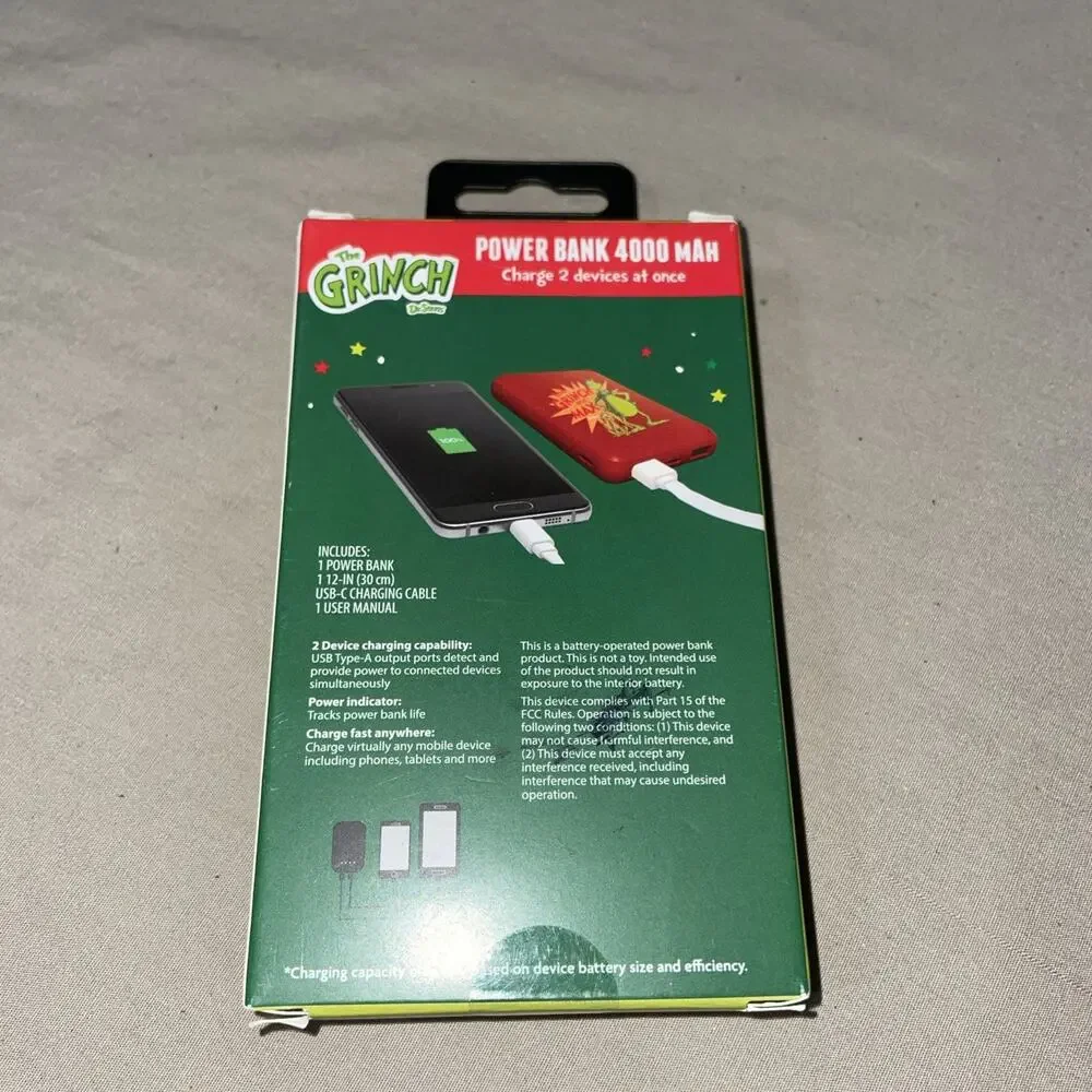 The Grinch Power Bank 4000 Mah Portable Power Bank, 3 Ports